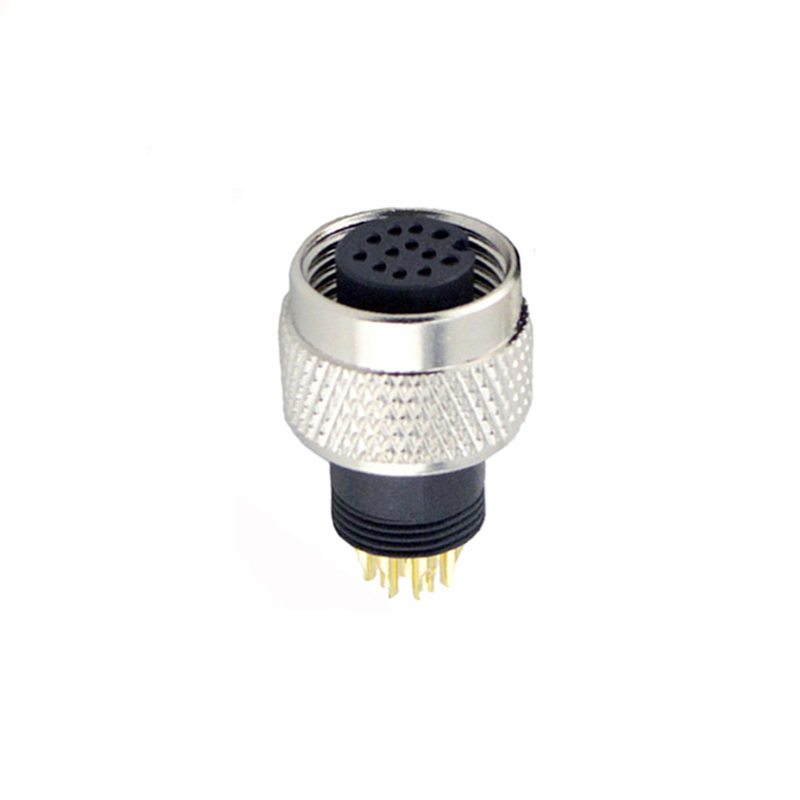 M12 12pin A code female moldable connector,unshielded,brass with nickel plated screw